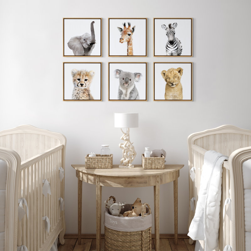 'Safari Animals' by Amy Peterson - Floater Frame Graphic Art Print on Canvas, Natural