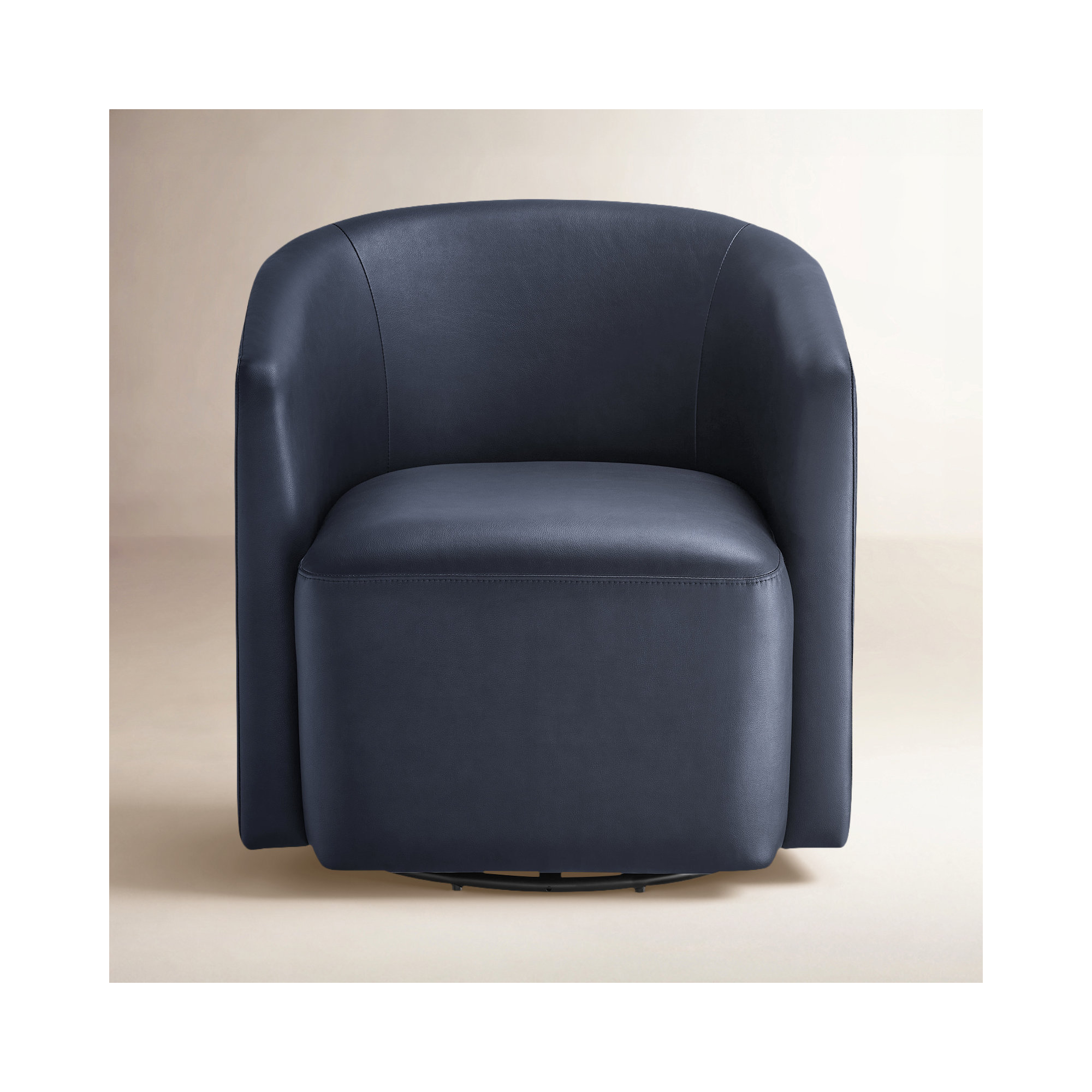 Armino Midnight Faux Leather Swivel Barrel Chair, Midnight Blue Faux Leather