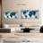 " Dark Blue Blend World Map Multi Piece Canvas Print " 3 - Pieces-93059214