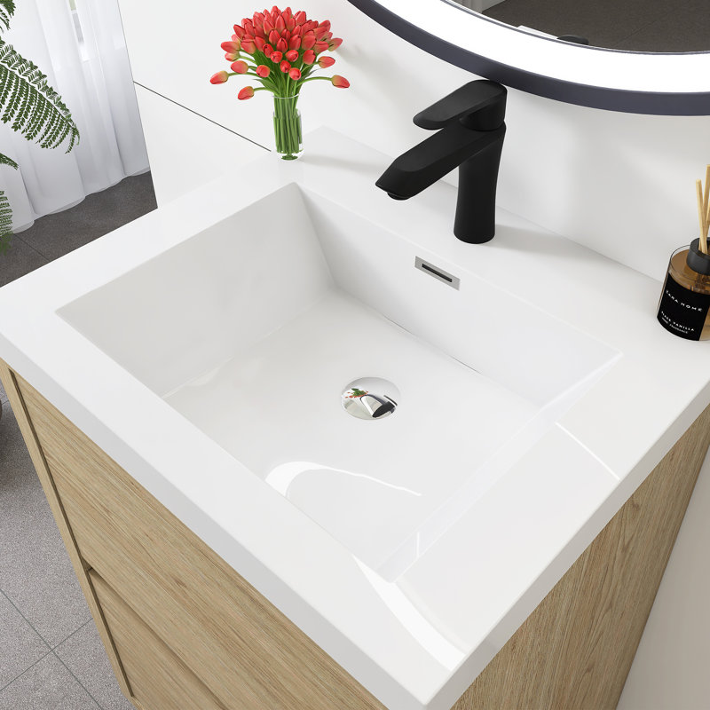 Meuble-lavabo autoportant 24 po avec lavabo 24 po, Bois de chêne naturel
