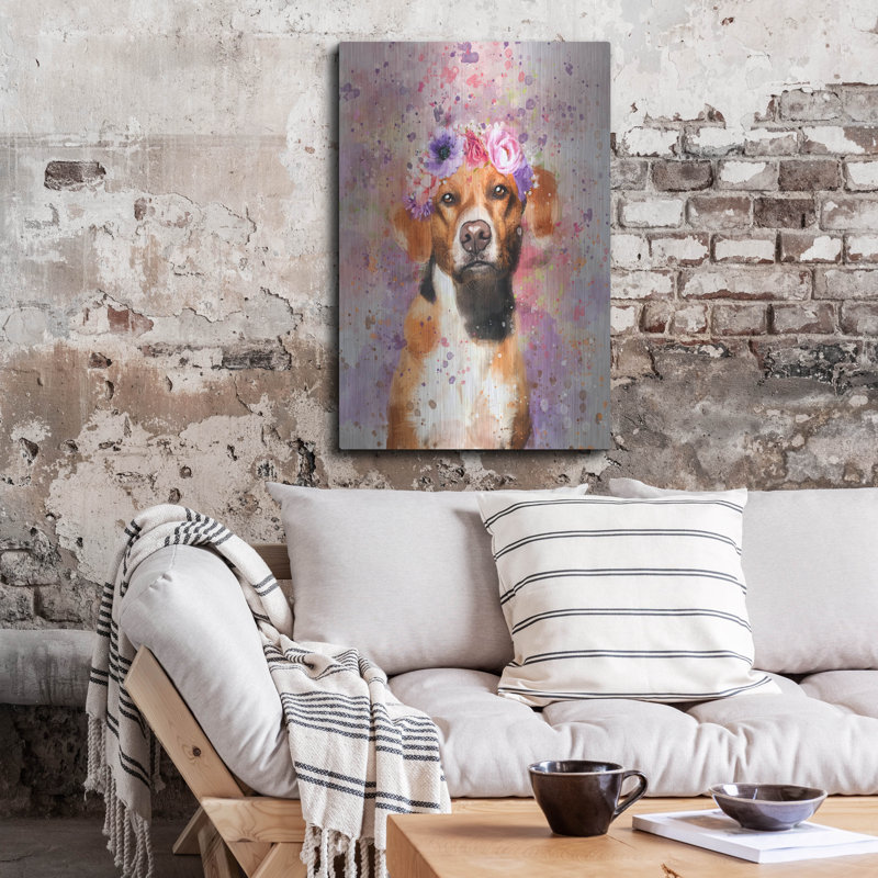 Art mural en métal Red Barrel Studio® «Flower Crown Brittany Spaniel» par Furbaby Affiliates, H 36 po x l 24 po