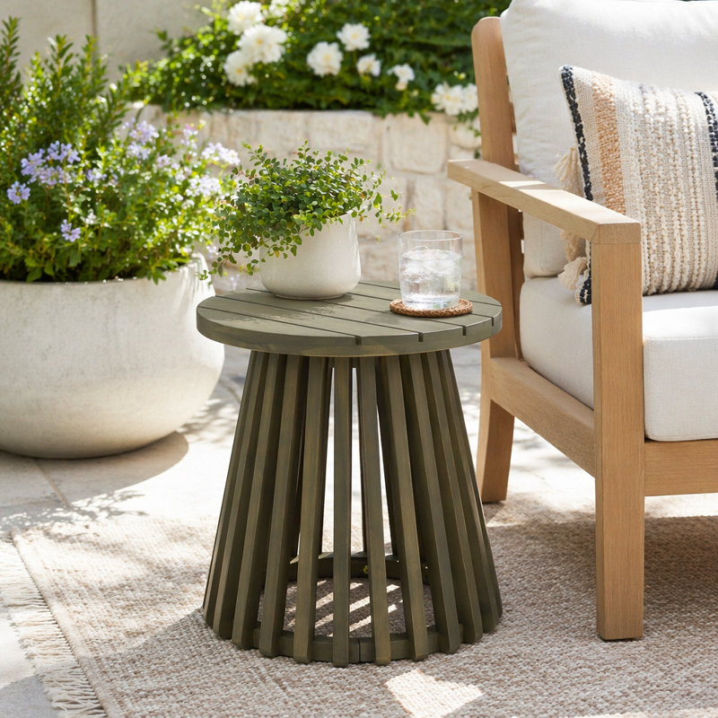 Table d'appoint ronde ronde en bois d'acacia