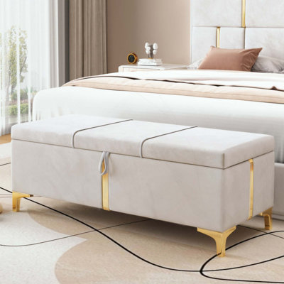 Élégant repose-pieds de rangement rembourré, banc de rangement avec pieds en métal pour la chambre à coucher, salon, entièrement assemblé sauf les pieds