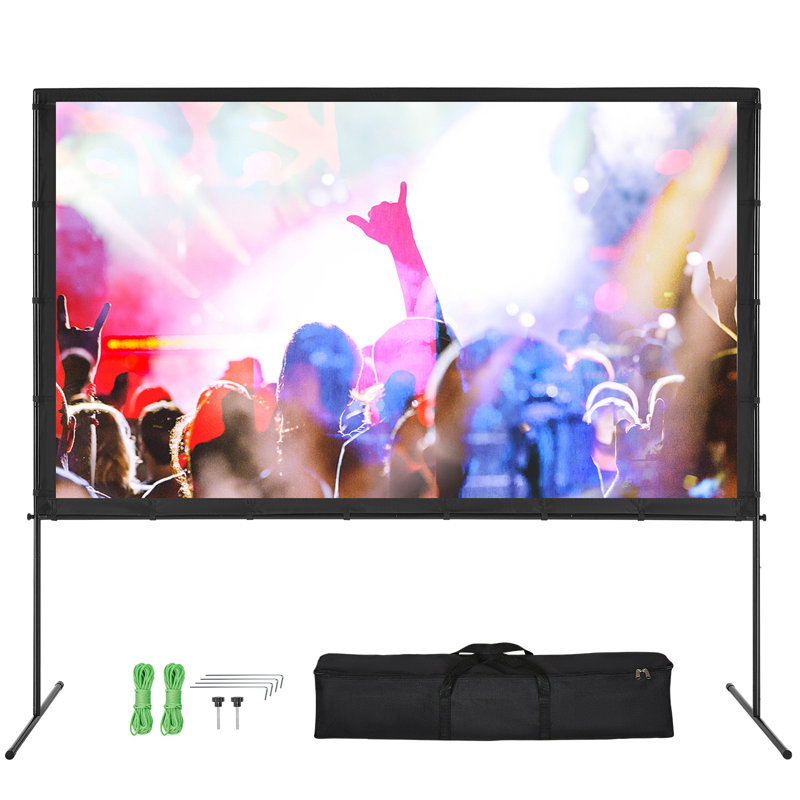Écran de projection avec support, 100 pouces, format 16:9, 4K 1080p, HD, pour projection en extérieur. Écran sans plis avec pattes et sac de transport inclus. Parfait pour les soirées cinéma à domicile ou dans le jardin.