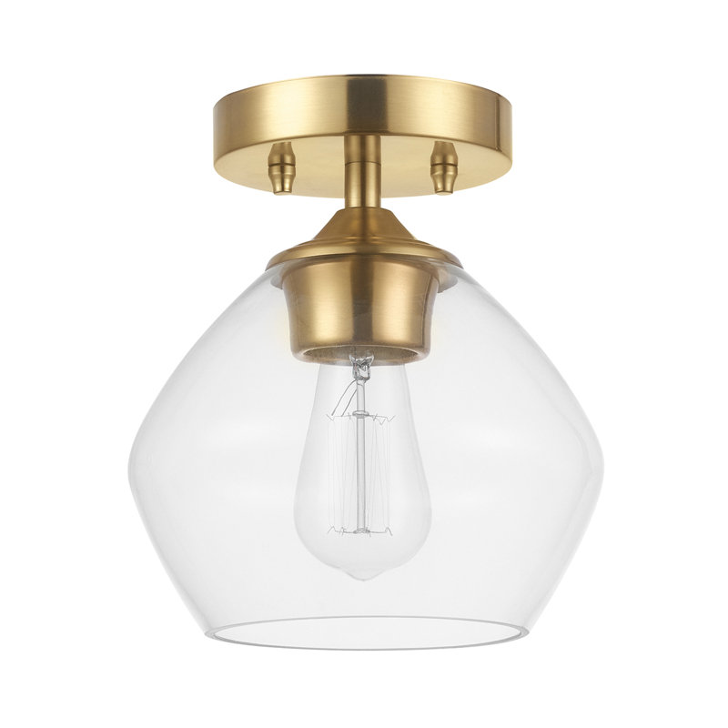 Molchadsky Glass Semi Flush Mount, Matte Brass, Clear