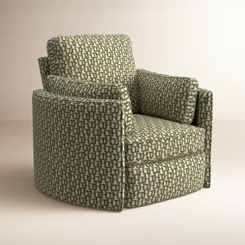 Vedika Push Back Kiln Dried Hardwood Swivel Barrel Recliner, Olive Graphic Print Performance, Manual