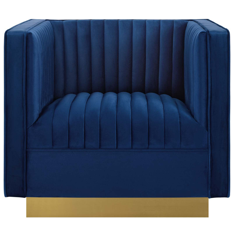 Sanguine Vertical Channel Tufted Accent Performance Velvet Armchair, Navy