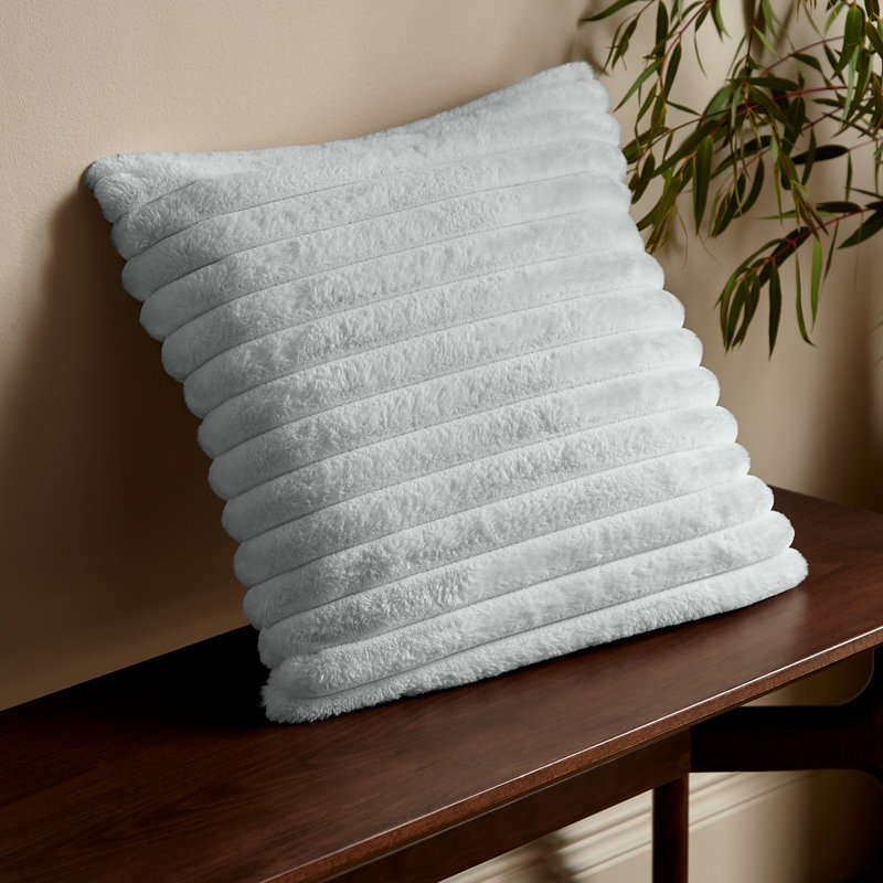 Cosy Ribbed Faux Fur Cushion, Grey, Polyester