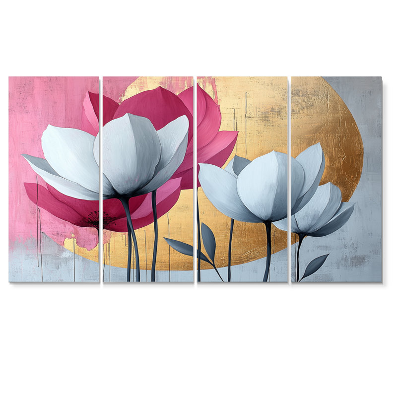 Geisler - Lotus Wall Art - ensemble d'art mural moderne, H 28 po x l 48 po, 4