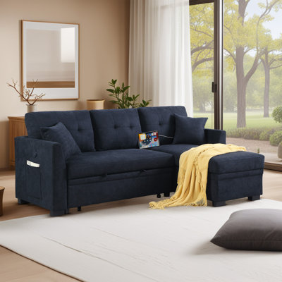 Clitheroe 81" Convertible L-shaped Pull-out Sofa Bed, With USB Socket And Storage Chaise