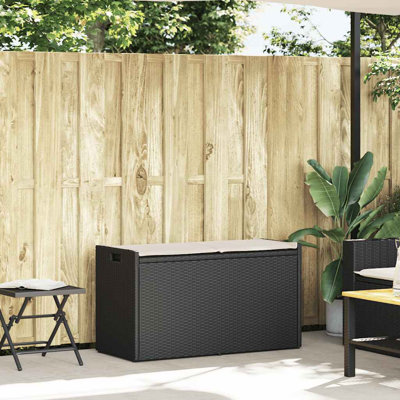  Banc de rangement extérieur PE rotin noir, acier thermolaqué 39,4 po