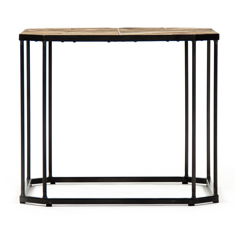 Cuthbert Geometric Wooden Top End Table with Black Metal Legs