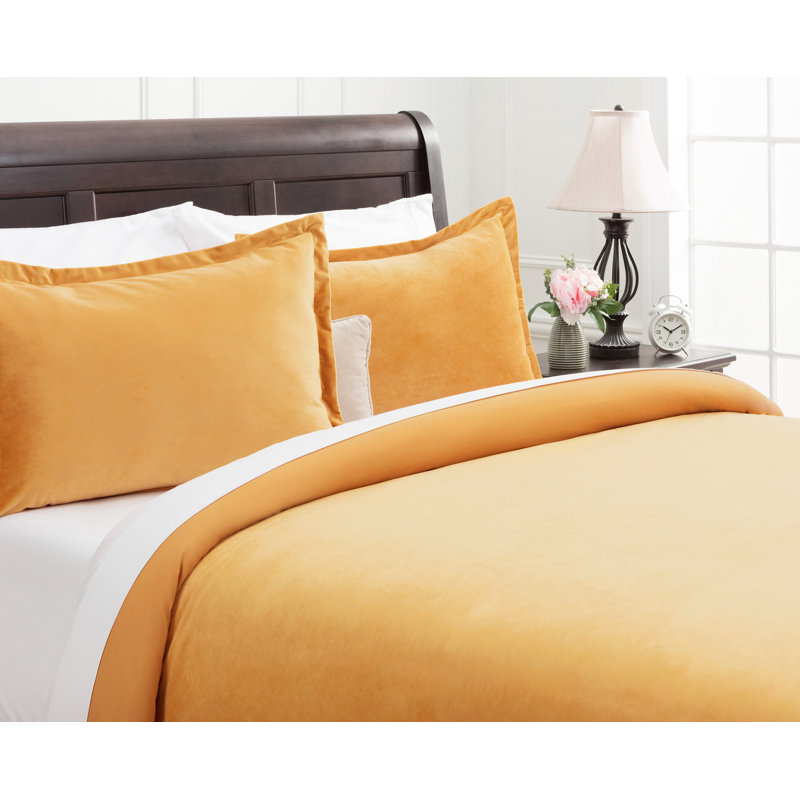 Chanasya Velvet Duvet Reversible Duvet Cover Set, Queen Duvet Cover + 2 Shams and 2 Pillowcases, Golden