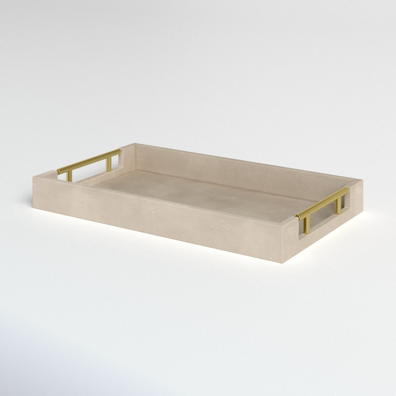 Baidy Hand-Finished Faux Shagreen Rectangular Serving Tray, Cream