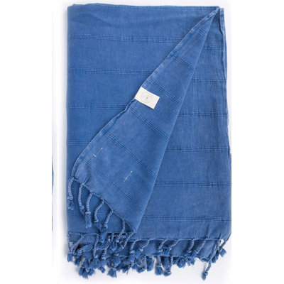 PureCotton Troy XL Throw Blanket - Turkish Towel, 59x81 Inches, Blue