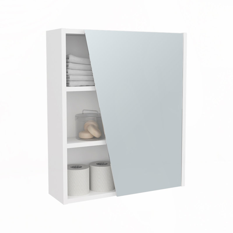 Pharmacie avec porte à miroir et rangement ouvert