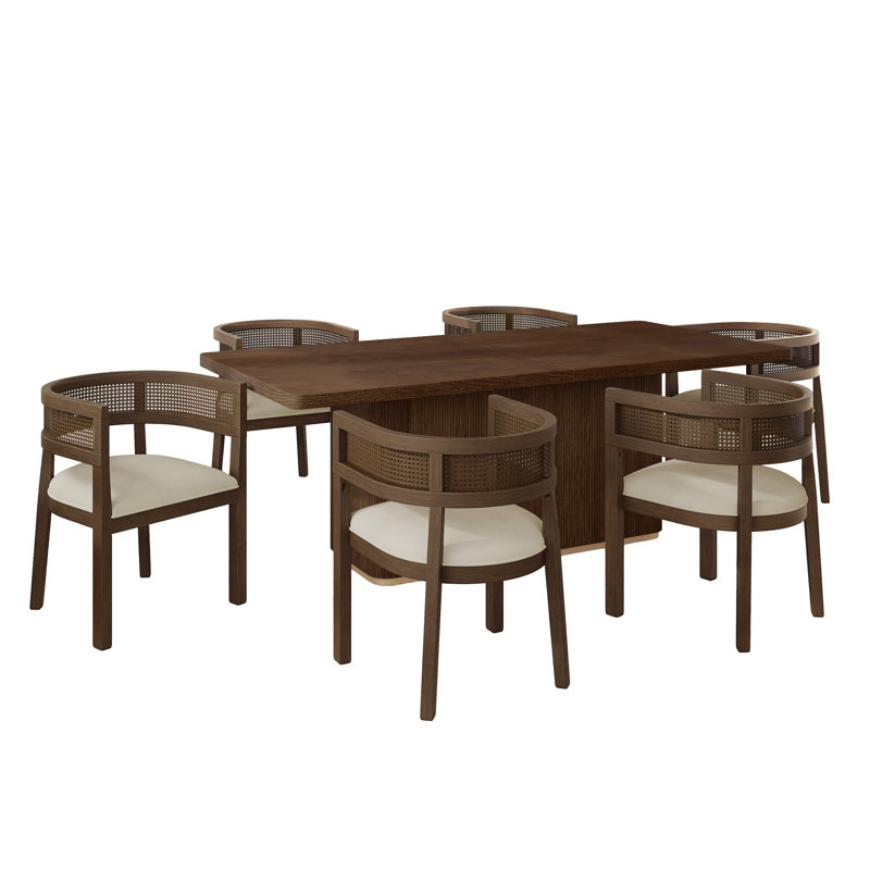 Ensemble de salle à manger 7 pièces en rotin PE avec chaises rembourrées Naterra