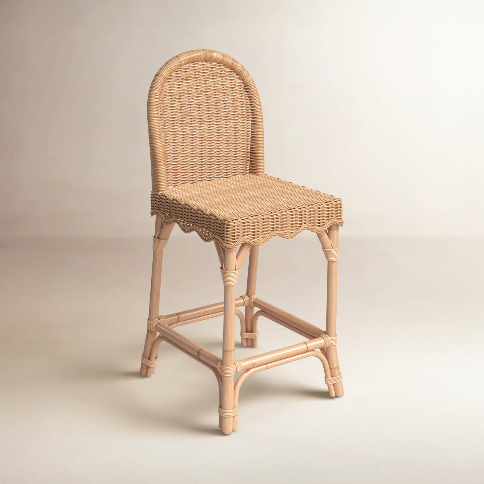 Lacie Rattan Scalloped Bar Stool, Counter Stool (24" Seat Height)