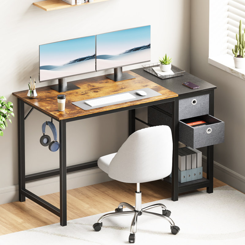 Bureau d'écriture avec 2 tiroirs Norrington, Noir / brun rustique, H 29,3 po x l 47 po x P 23,6 po