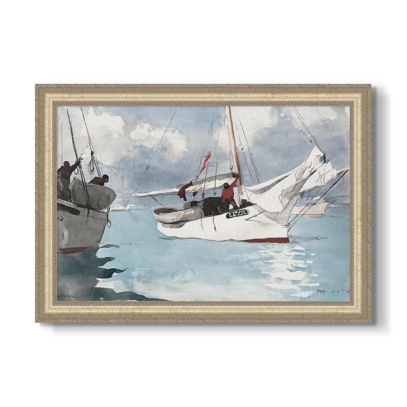 Pêche, bateaux, Key West, 1903 - Winslow Homer - toile sur mesure encadrée, 20x28 INNER SIZE, Framed Canvas