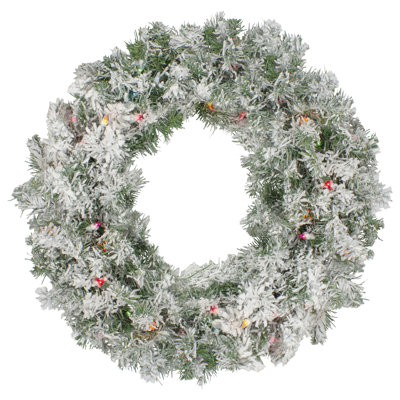 Pre-Lit Heavily Flocked Artificial Christmas Wreath - 24"  Multi Lights
