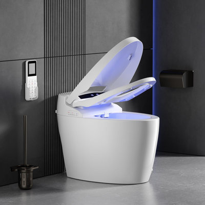 TDH Smart Toilet,Tankless Toilets with Warm Water Sprayer and Dryer, Foot Sensor Operation,Bidet with Heated Seat Smart with Bidet Built In Fahrenheit LED Display