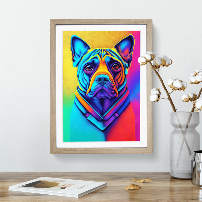 Neon Dog No.4 - Framed Print, 46cm H x 34cm W x 2cm D, Oak