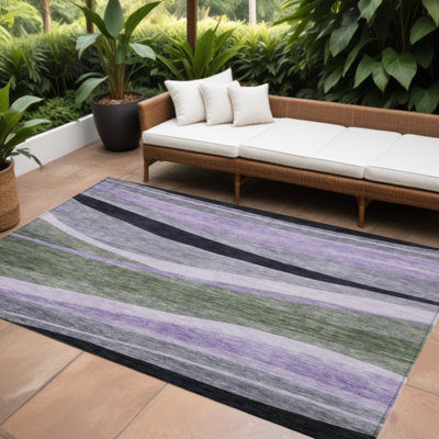 Tapis extérieur lavable abstrait vert artichaut 9 pi x 12 pi vert et noir