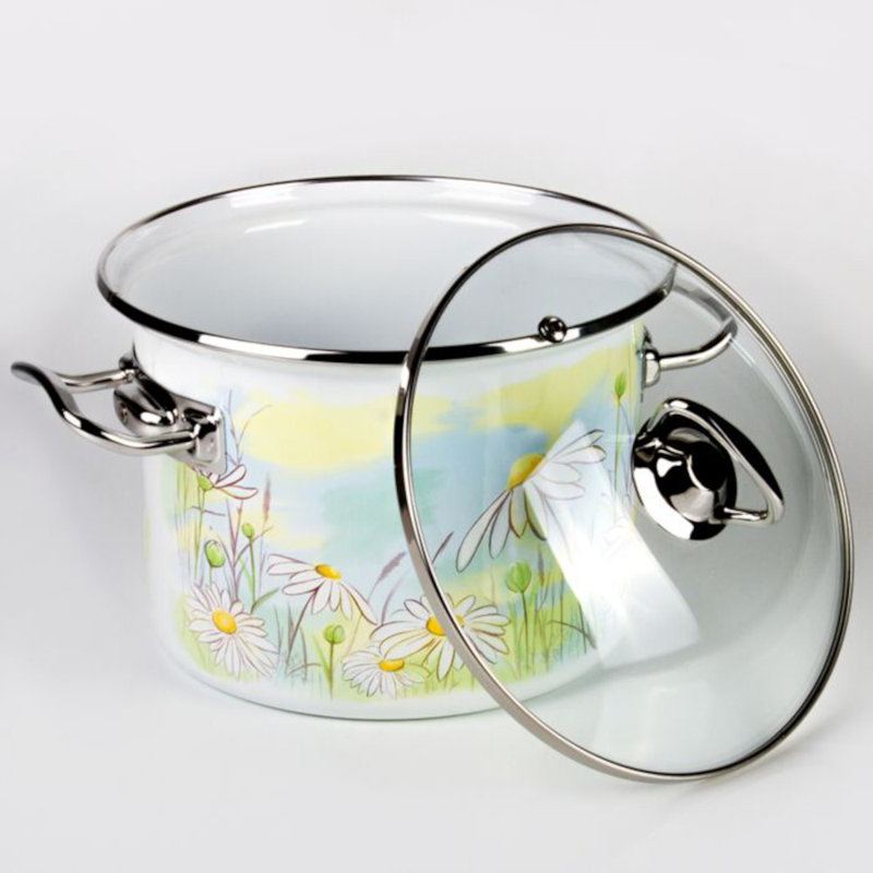 Daisy Fields Enamelware Pot with Glass Lid