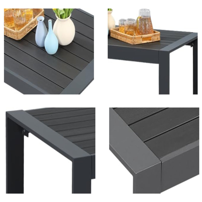 Table basse d'extérieur moderne noire 43 po, en aluminium, résistante aux intempéries, parfaite pour un patio extérieur