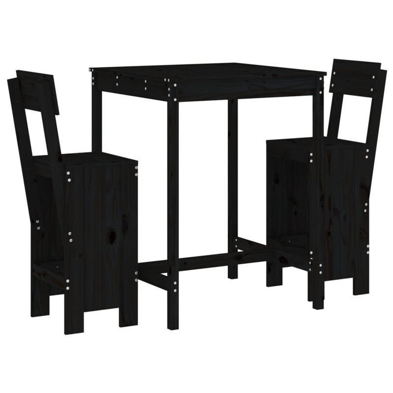 Netrapal 17 Stories Bar Set with Wood Frame and Solid Wood Outer Material, Black