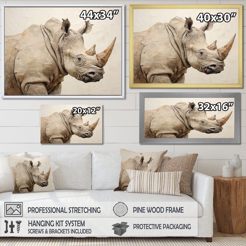 Puissant rhinocéros II, H 16 po x l 32 po x P 1 po, Cadre flottant noir