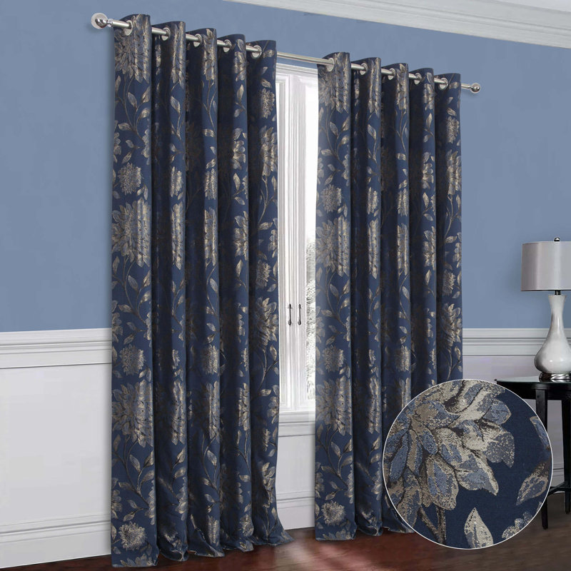 Amridean Fully Lined Eyelet Curtains, Navy Blue, 114 W x 137 D cm