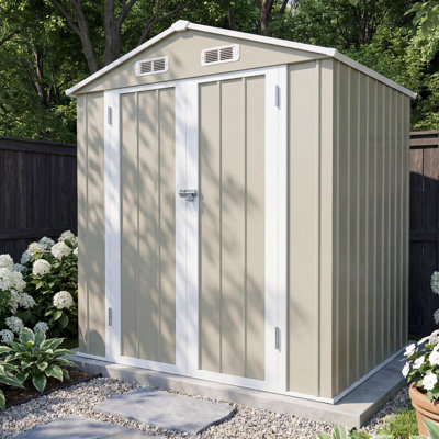 6' x 4' All-Weather Galvanized Steel Storage Shed with 4 Vents & Hinged Double Doors, Heavy Duty Metal Tool Shed for Backyard