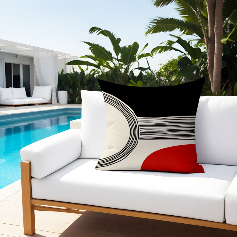 Cassie Outdoor Reversible Throw Pillow, 17"H x 17"W, Red/Cream/Black
