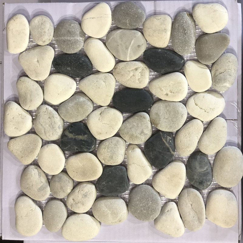 Leveled Round Sea Pebbles Color White, Black, Grey 12" x 12" Floor and Wall Tile