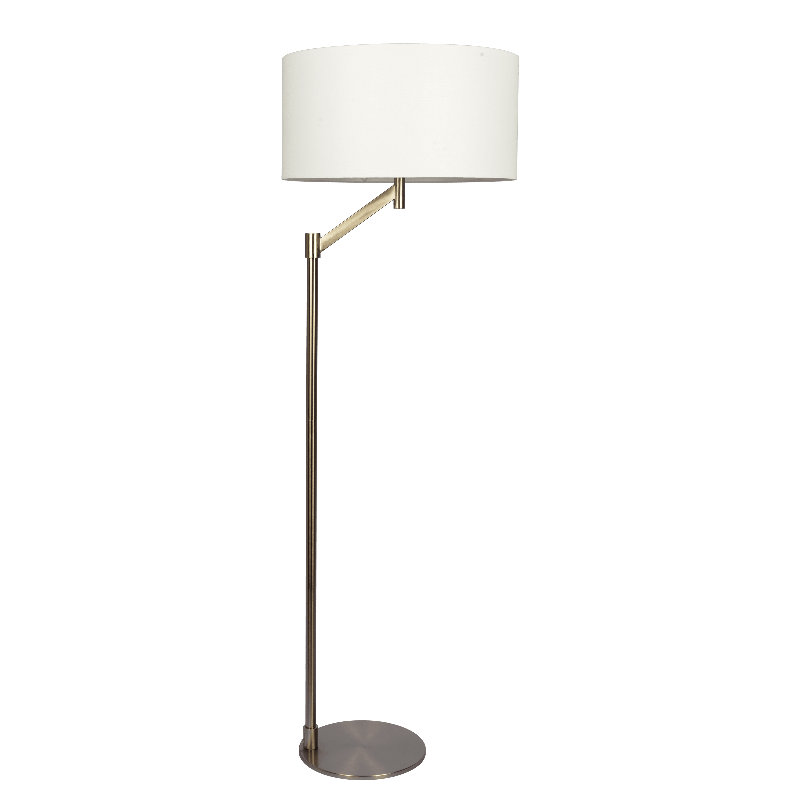 Serene Brushed Nickel Floor Lamp with Rotary Switch Metal Base White Linen Shade