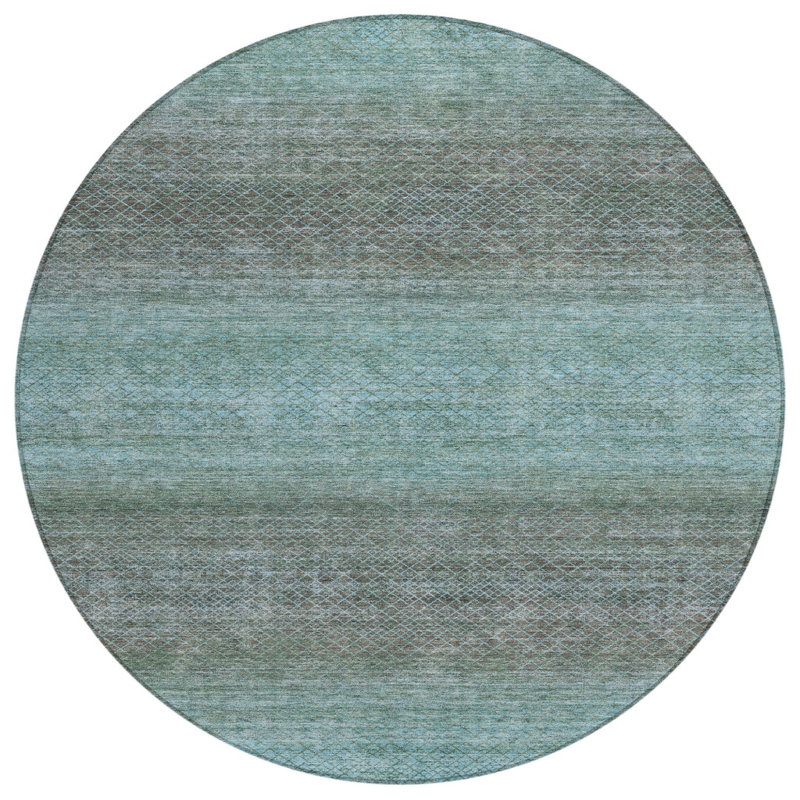 Tapis d'intérieur rond 8 pi bleu et brun à motif géométrique lavable