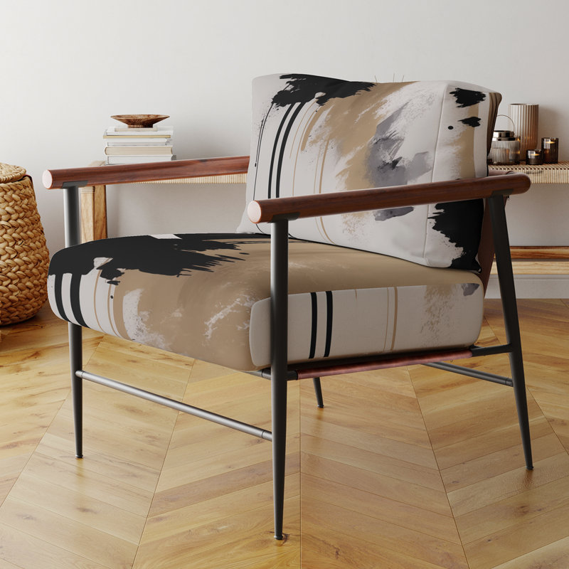 Fauteuil d'appoint rembourré abstrait noir et or Expression III, Doré