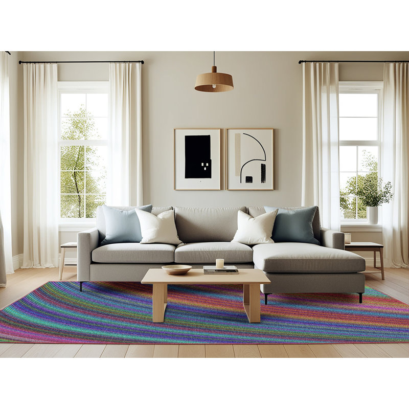 Tapis rouge/bleu/vert tissé à la machine, Rectangle 6 pi x 9 pi