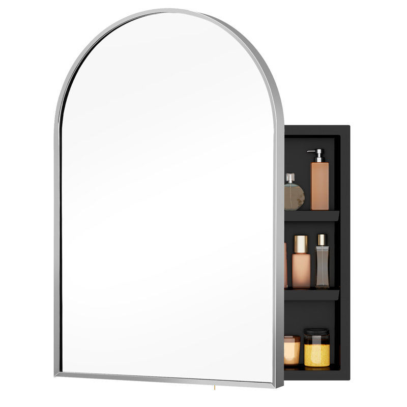 Armoire de salle de bain murale à miroir Arched, Argent argent, 35,4 po x 23,6 po