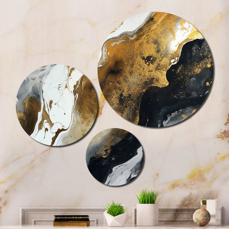 Gold Black Veins of Color I - Abstract Metal Wall Art Set