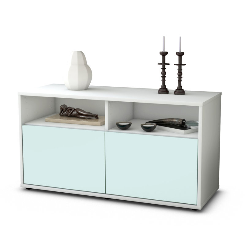 Odum 92cm W Chest of Drawers, High gloss white/Light blue