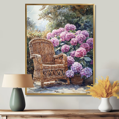 «Hydrangeas With Rattan Furniture II - Hydrangea», reproduction sur toile