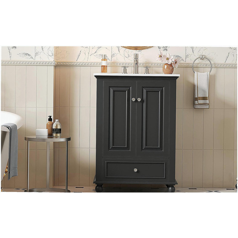 Meuble-lavabo 24 po avec lavabo en céramique, armoire de rangement avec portes à fermeture douce, armoire de salle de bain avec tiroir et séparateurs de tiroir