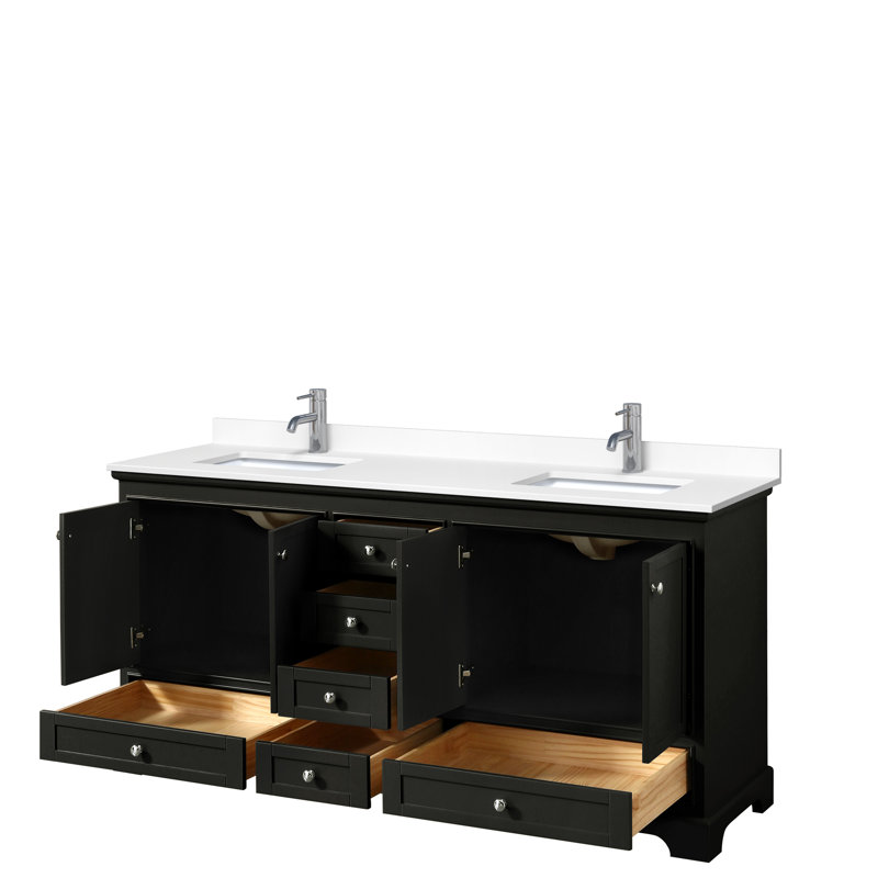 Ensemble de meuble-lavabo double 72 po Deborah, Espresso foncé, Marbre de culture blanc, Chrome poli