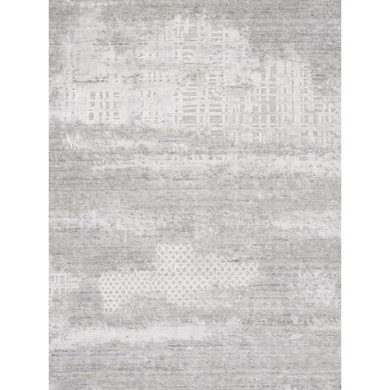 Tapis géométrique ivoire / gris en laine / coton à motif géométrique fait à la main 5 pi 5 po x 7 pi 8 po