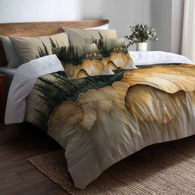 Misty Forest Tree Rings Duvet Cover - Lodge Bedding And Throw Pillow Set