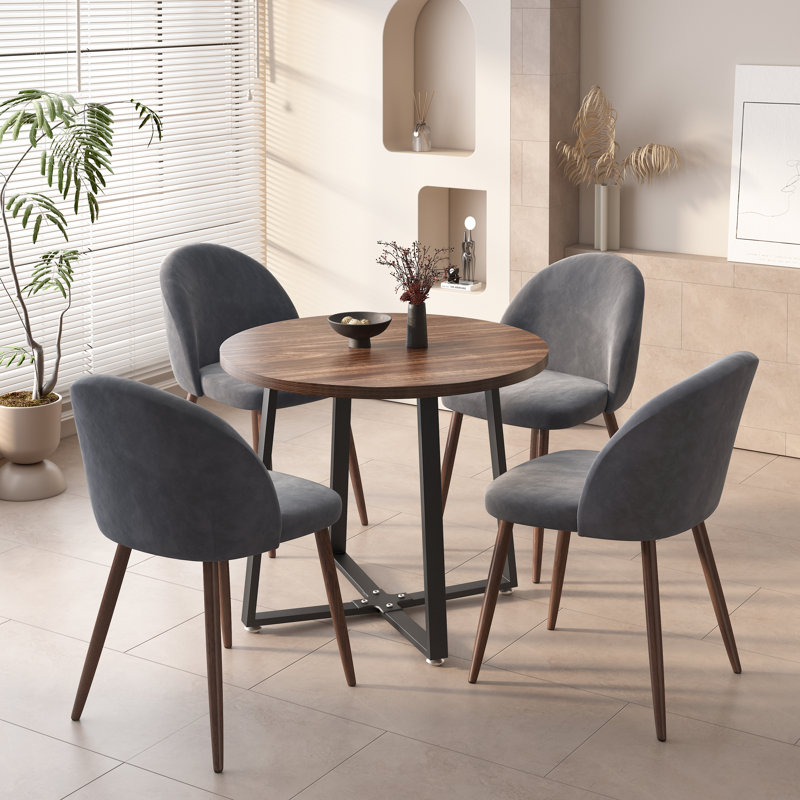 Ensemble repas rond 35,4 po Jazabella, Gris/noyer, Brun