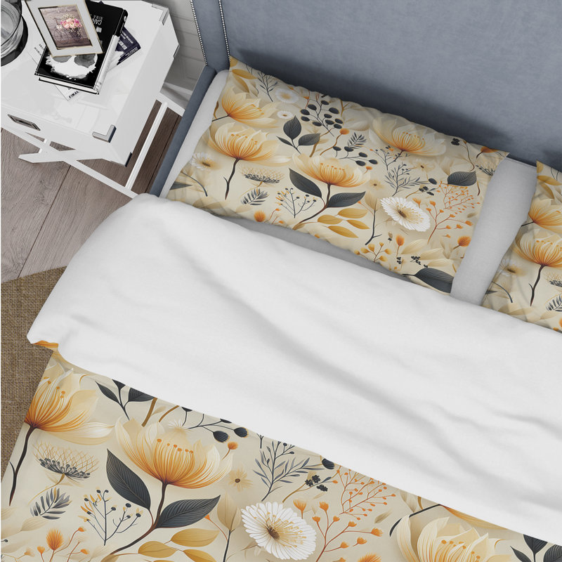Ensemble de housse de couette Neutrals Beige Flowers Boho, Housse de couette pour grand lit et 2 taies décor
